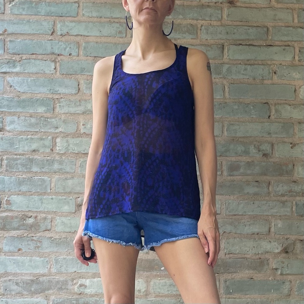 Urban Outfitters Tank Top Blue Black Tie Dye Sheer Chiffon Silence + Noise